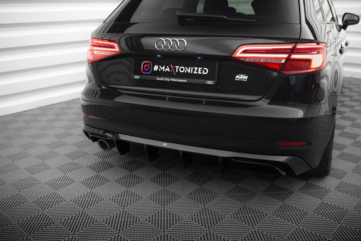 Heckansatz Diffusor passend für Audi A3 Sportback 8V FL (Einzelauspuff li.) schwarz Hochglanz
