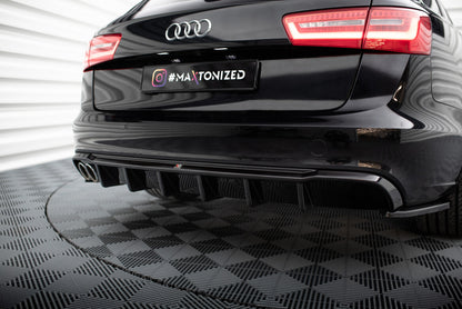 Heckansatz Diffusor passend für Audi A6 Limousine / Avant C7 (Doppelauspuff li.) schwarz Hochglanz