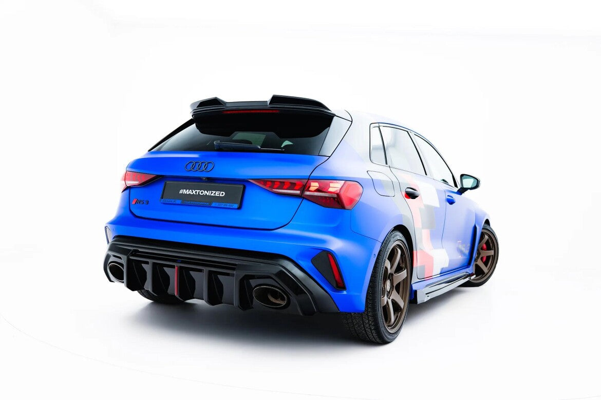 Heckansatz Diffusor passend für Audi RS3 8Y Sportback+Limo 8Y Facelift (Version mit Originalreflektor) schwarz Hochglanz