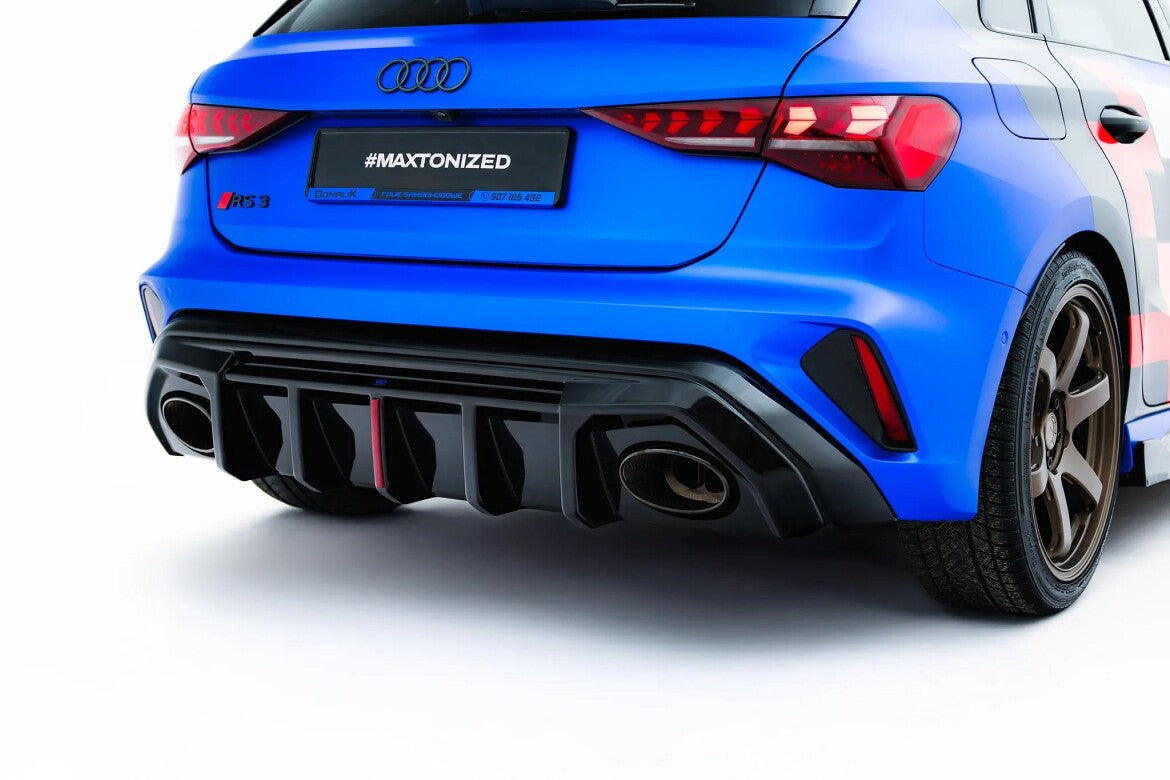 Heckansatz Diffusor passend für Audi RS3 8Y Sportback+Limo 8Y Facelift (Version mit Originalreflektor) schwarz Hochglanz