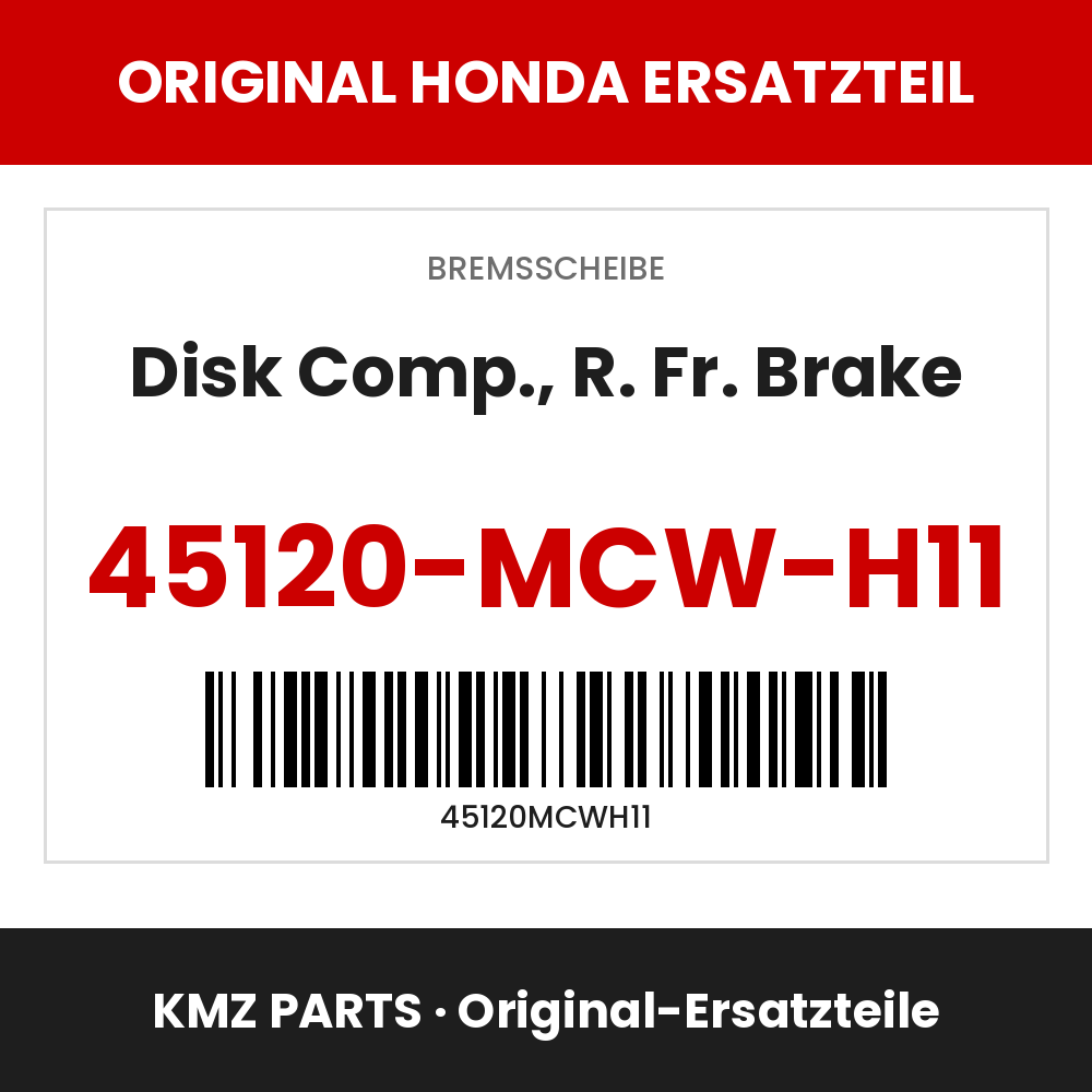 Honda Original Disk Comp., R. Fr. Brake 45120-MCW-H11