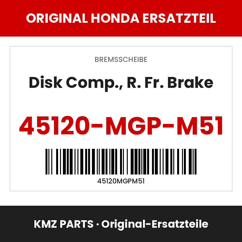 Honda Original Disk Comp., R. Fr. Brake 45120-MGP-M51