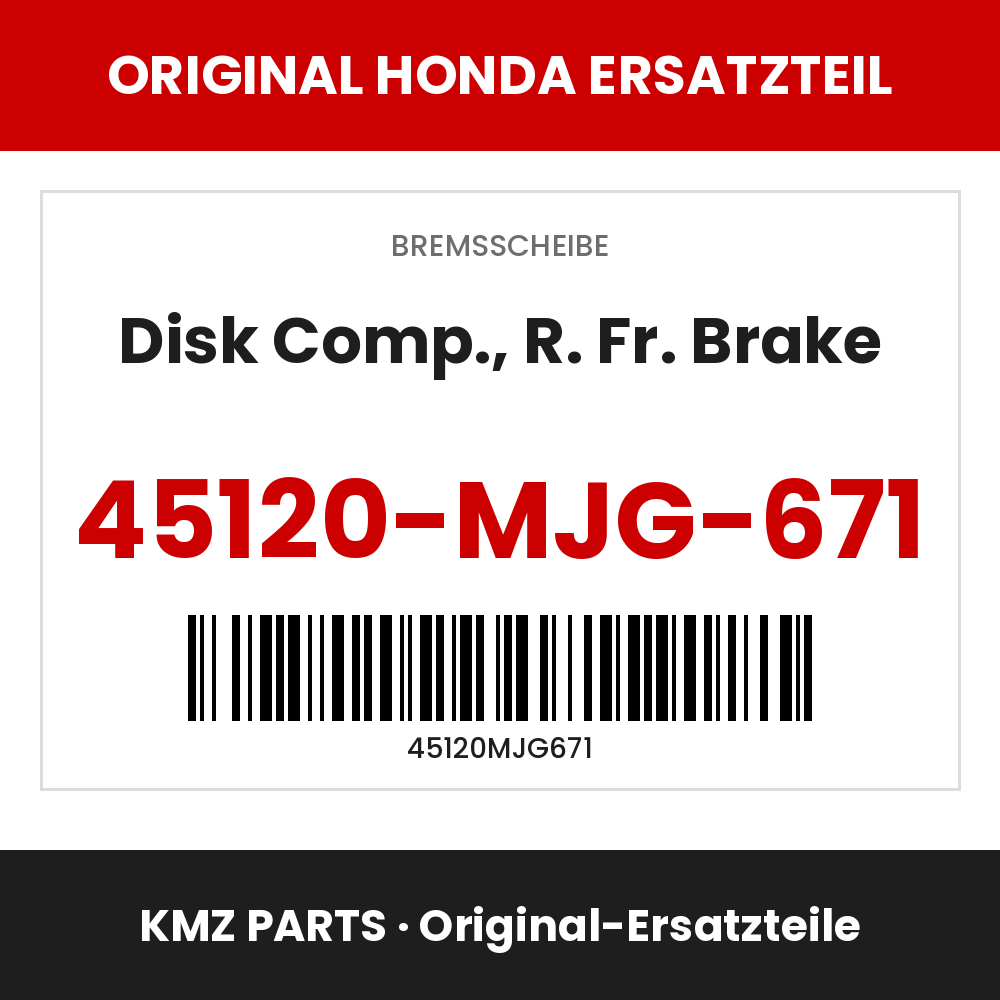 Honda Original Disk Comp., R. Fr. Brake 45120-MJG-671
