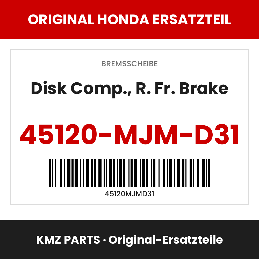Honda Original Disk Comp., R. Fr. Brake 45120-MJM-D31
