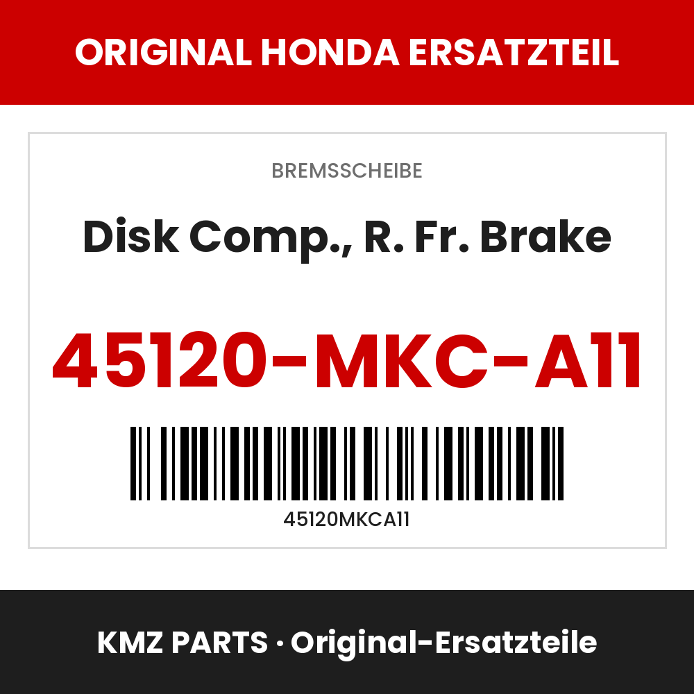 Honda Original Disk Comp., R. Fr. Brake 45120-MKC-A11