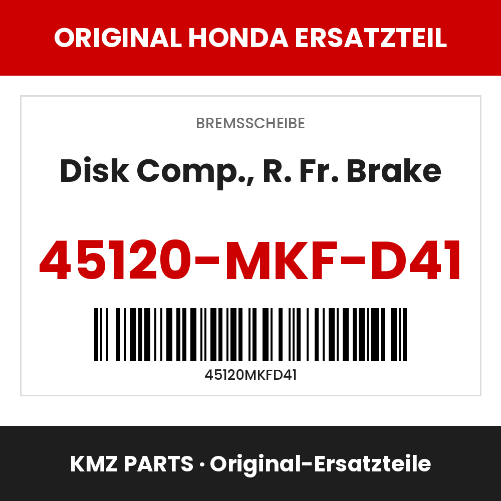 Honda Original Disk Comp., R. Fr. Brake 45120-MKF-D41