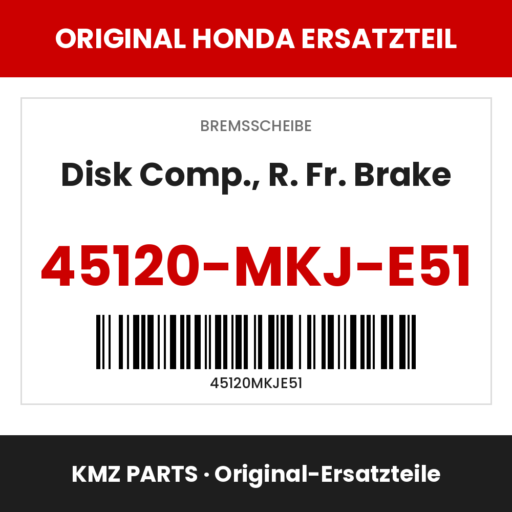 Honda Original Disk Comp., R. Fr. Brake 45120-MKJ-E51