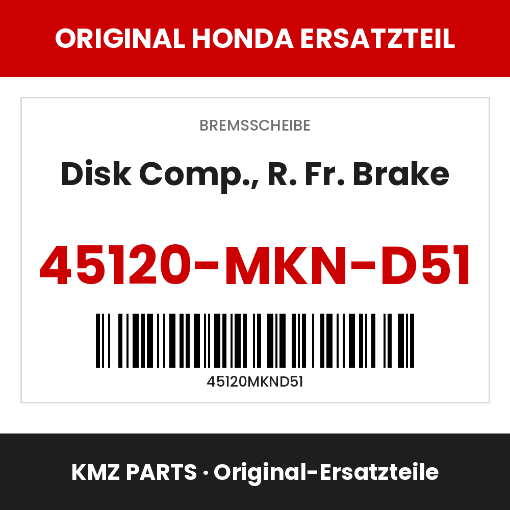 Honda Original Disk Comp., R. Fr. Brake 45120-MKN-D51