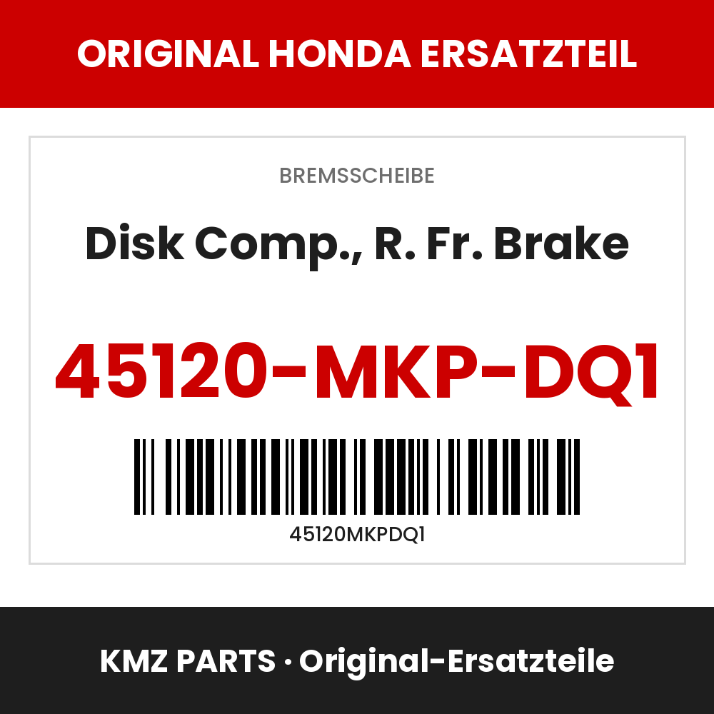 Honda Original Disk Comp., R. Fr. Brake 45120-MKP-DQ1