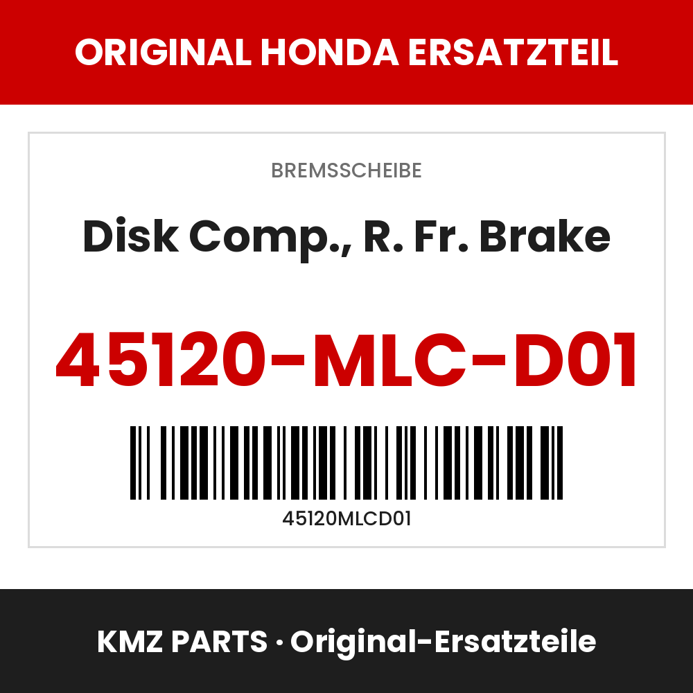 Honda Original Disk Comp., R. Fr. Brake 45120-MLC-D01