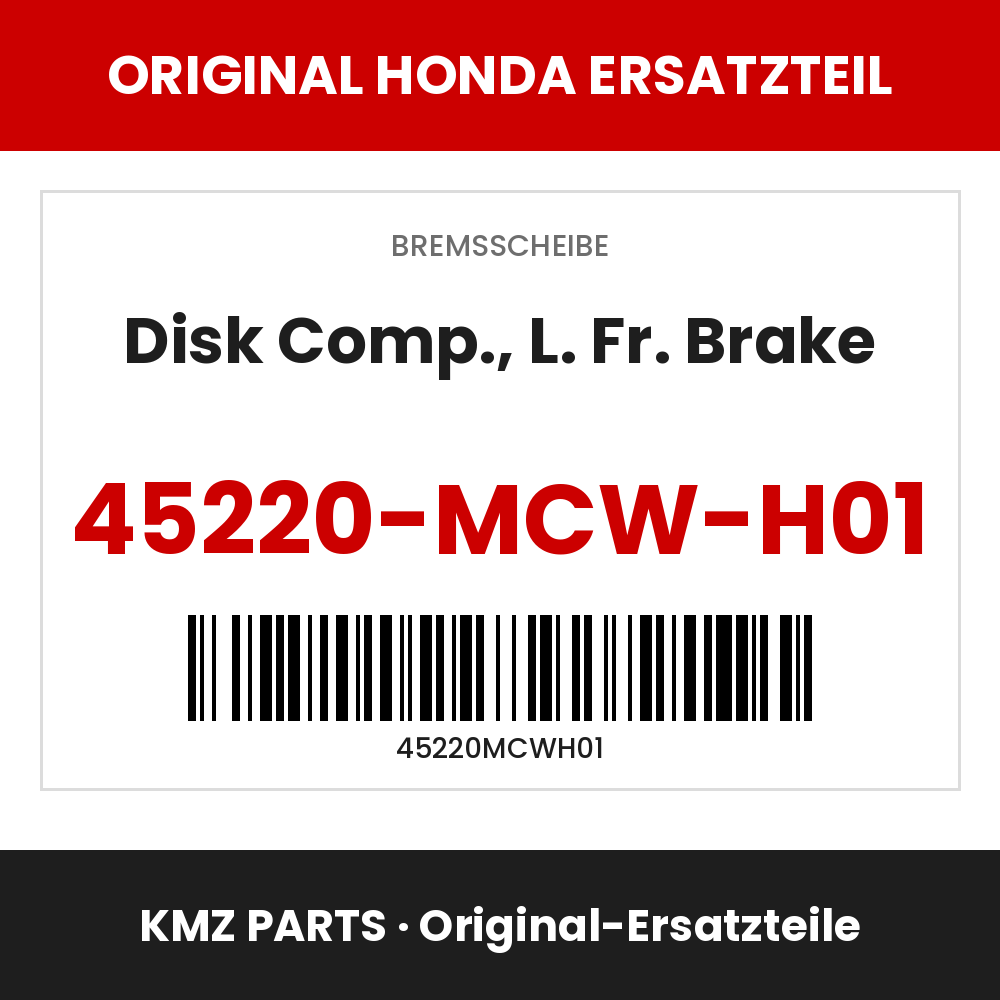 Honda Original Disk Comp., L. Fr. Brake 45220-MCW-H01