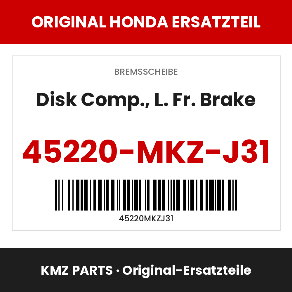 Honda Original Disk Comp., L. Fr. Brake 45220-MKZ-J31