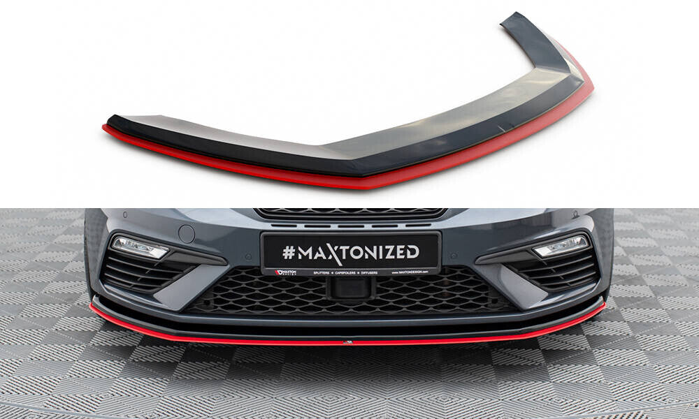 Hybrid Frontlippe V.3 passend für Seat Leon CUPRA / FR Mk3 FL schwarz+rot Hochglanz