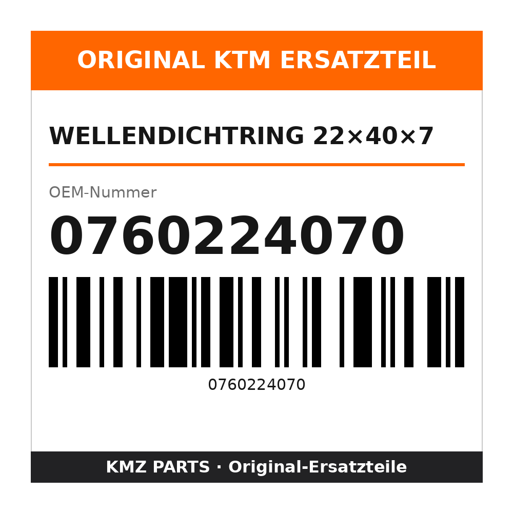 KTM Wellendichtring 22×40×7 0760224070