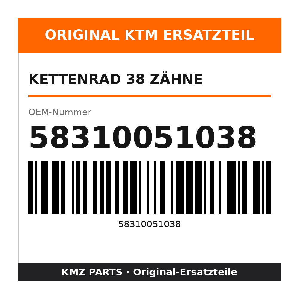 KTM Kettenrad 38 Zähne 58310051038