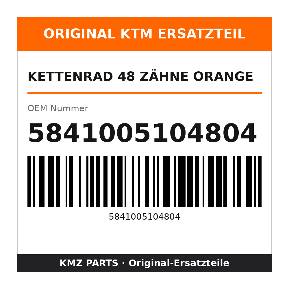 KTM Kettenrad 48 Zähne orange 5841005104804