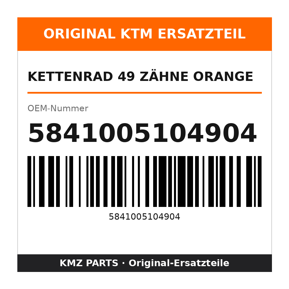 KTM Kettenrad 49 Zähne orange 5841005104904
