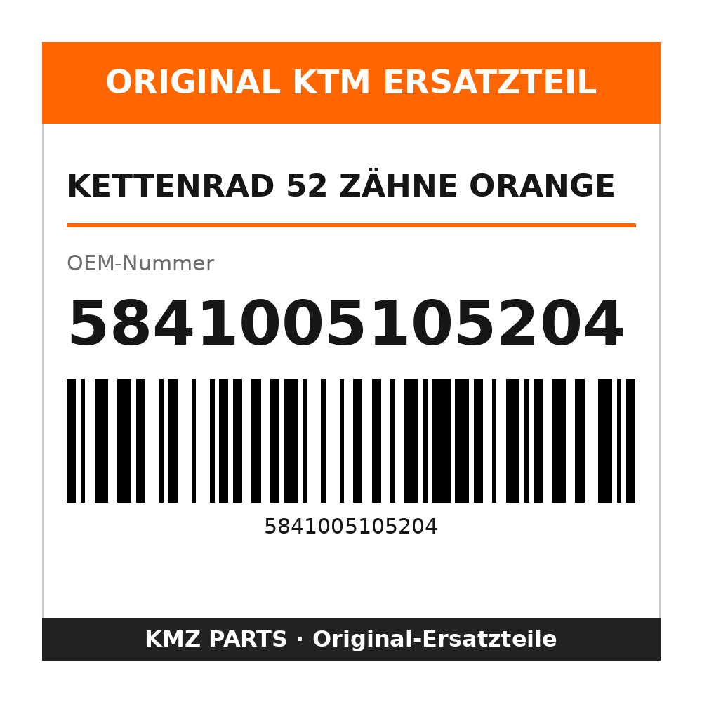 KTM Kettenrad 52 Zähne orange 5841005105204
