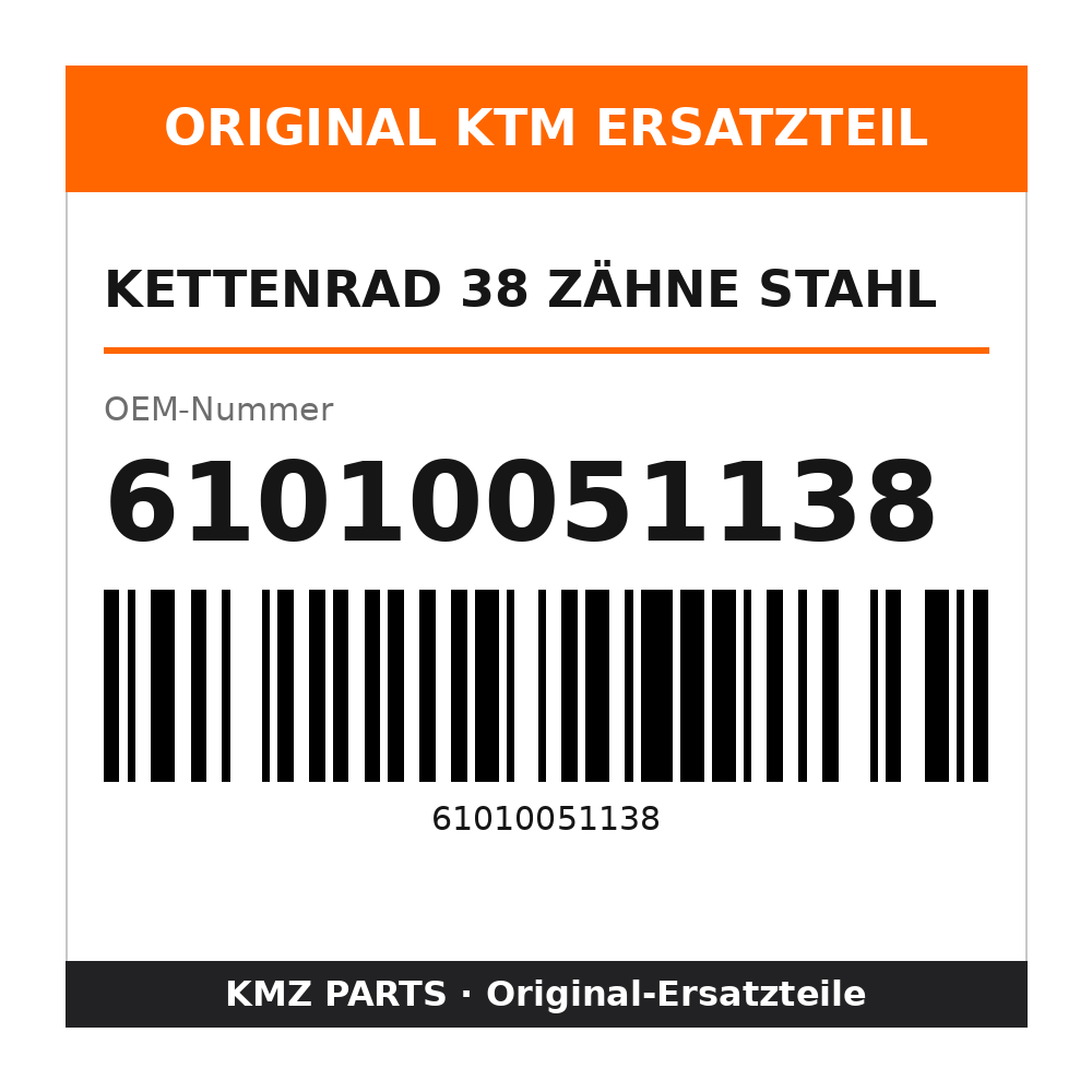KTM Kettenrad 38 Zähne Stahl 61010051138