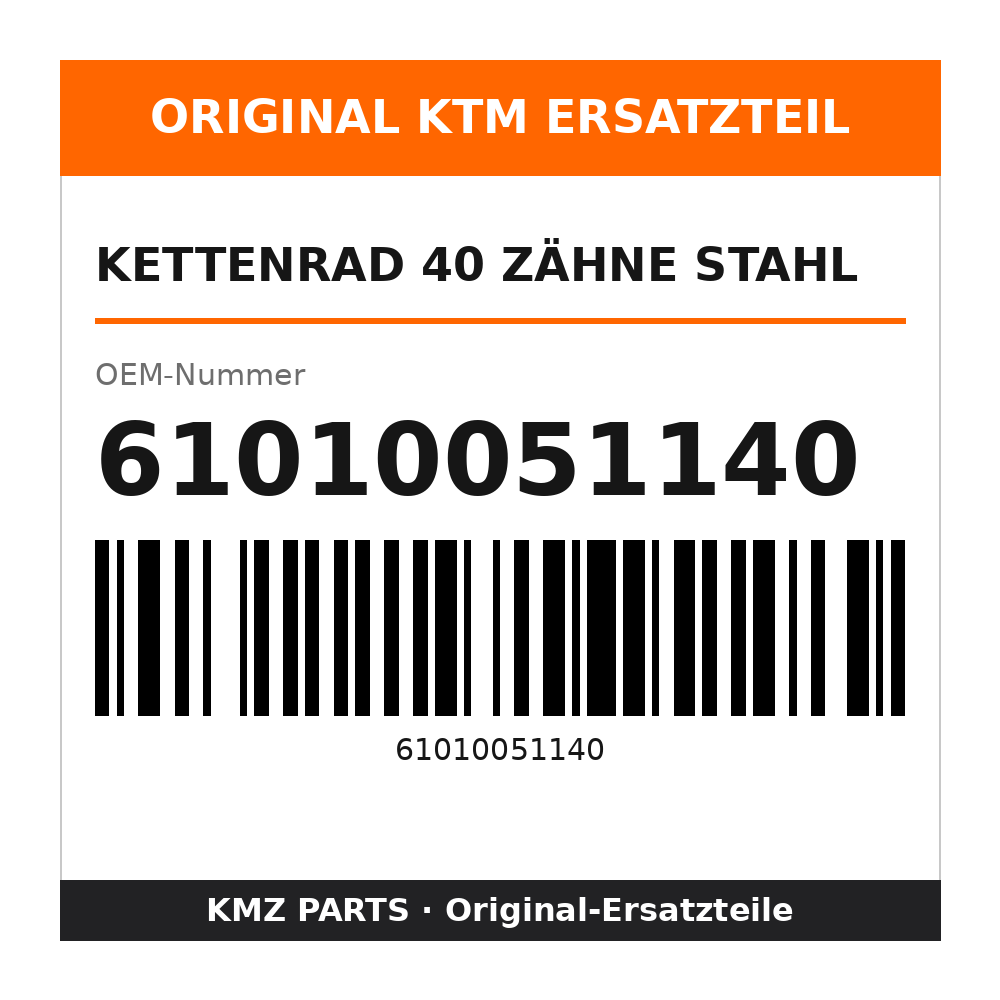 KTM Kettenrad 40 Zähne Stahl 61010051140