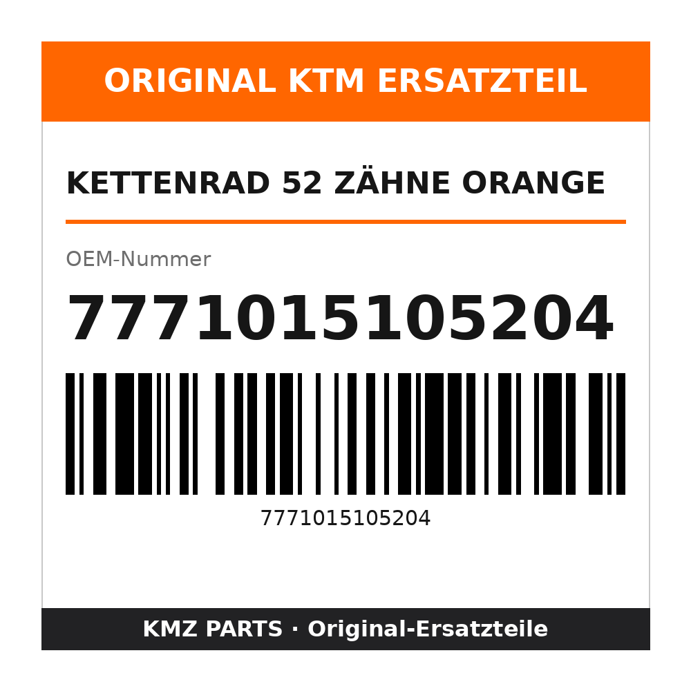 KTM Kettenrad 52 Zähne orange 7771015105204
