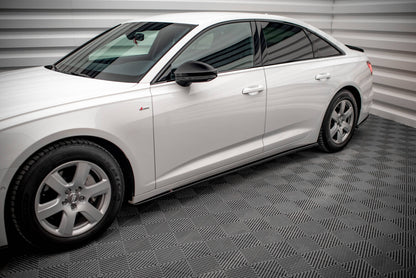 Seitenschweller Ansatz (Paar) passend für Audi A6 C8 schwarz Hochglanz
