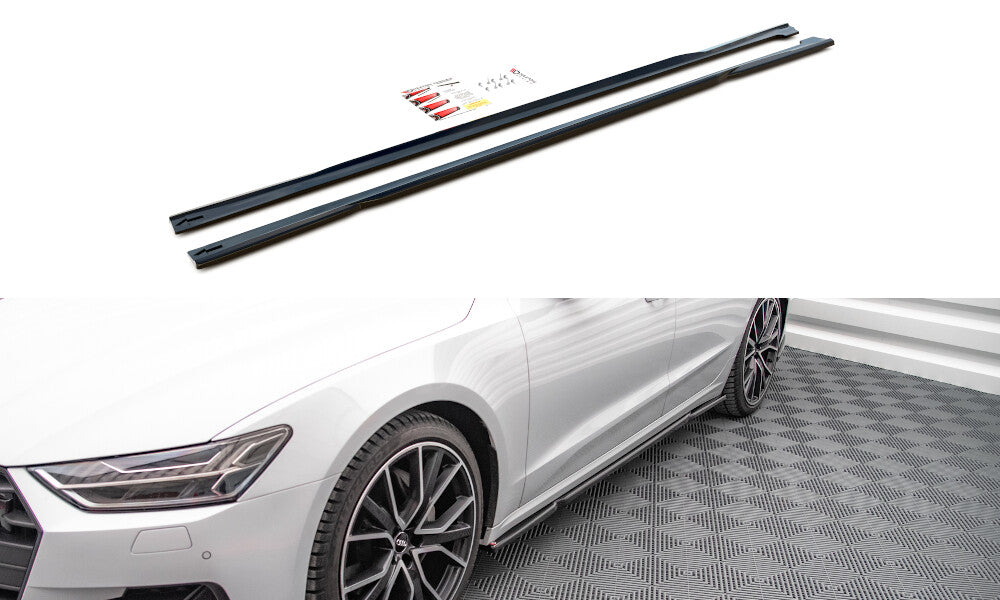 Seitenschweller Ansatz (Paar) passend für Audi A7 C8 schwarz Hochglanz