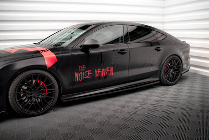 Seitenschweller Ansatz (Paar) passend für Audi A7 RS7 Look C7 schwarz Hochglanz