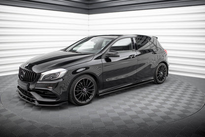 Seitenschweller Ansatz (Paar) passend für Mercedes A AMG-Line W176 Facelif schwarz Hochglanz