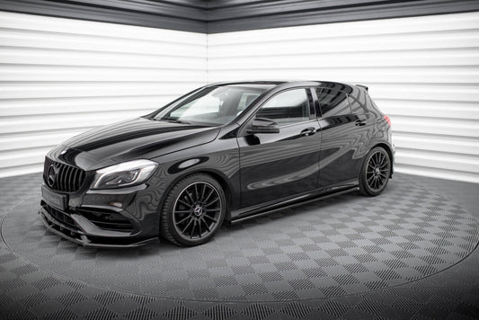 Seitenschweller Ansatz (Paar) passend für Mercedes A AMG-Line W176 Facelif schwarz Hochglanz
