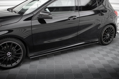 Seitenschweller Ansatz (Paar) passend für Mercedes A AMG-Line W176 Facelif schwarz Hochglanz