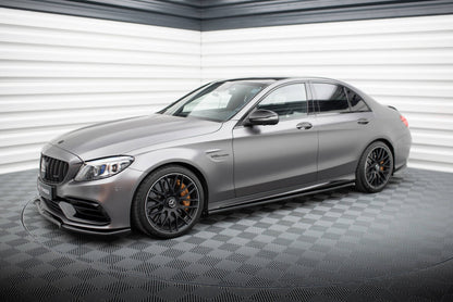 Seitenschweller Ansatz (Paar) passend für Mercedes-AMG C63 Limousine / Kombi W205 FL schwarz Hochglanz