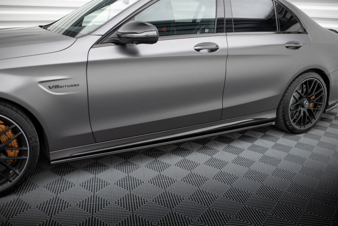 Seitenschweller Ansatz (Paar) passend für Mercedes-AMG C63 Limousine / Kombi W205 FL schwarz Hochglanz