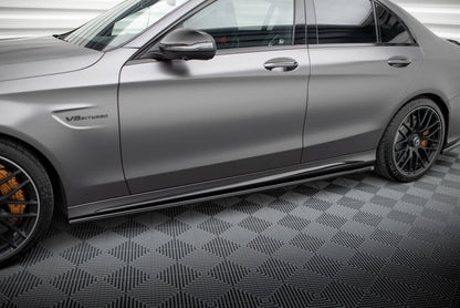 Seitenschweller Ansatz (Paar) passend für Mercedes-AMG C63 Limousine / Kombi W205 FL schwarz Hochglanz