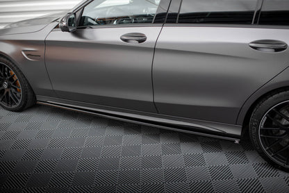 Seitenschweller Ansatz (Paar) passend für Mercedes-AMG C63 Limousine / Kombi W205 FL schwarz Hochglanz