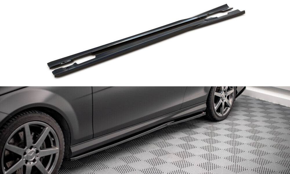 Seitenschweller Ansatz (Paar) passend für Mercedes C Coupe / Limousine / Kombi AMG-Line C204 / W204 FL / S204 FL schwarz Hochglanz