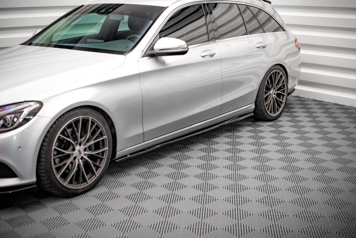 Seitenschweller Ansatz (Paar) passend für Mercedes C W205 schwarz Hochglanz