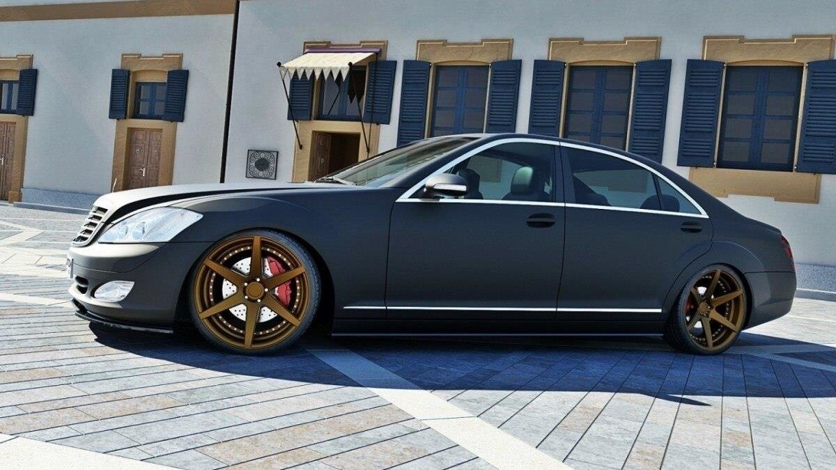 Seitenschweller Ansatz (Paar) passend für Mercedes S-Klasse W221 LONG schwarz Hochglanz