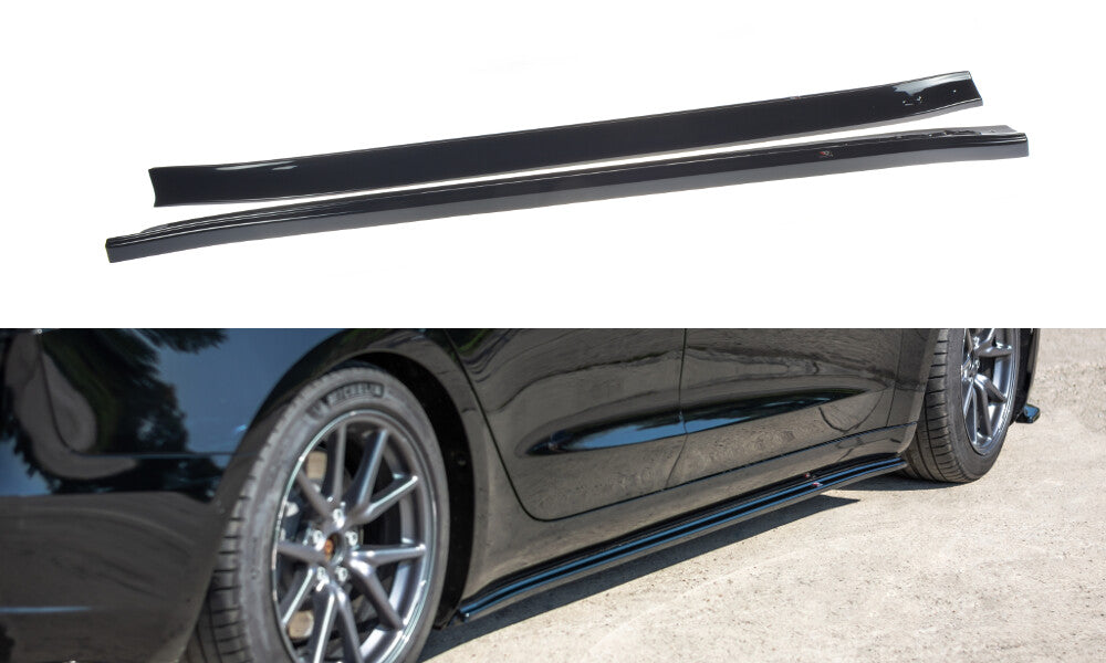 Seitenschweller Ansatz (Paar) passend für Tesla Model 3 / Model 3 Performance Mk1 / Mk1 FL schwarz Hochglanz