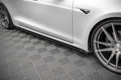 Seitenschweller Ansatz (Paar) passend für Tesla Model S FL schwarz Hochglanz