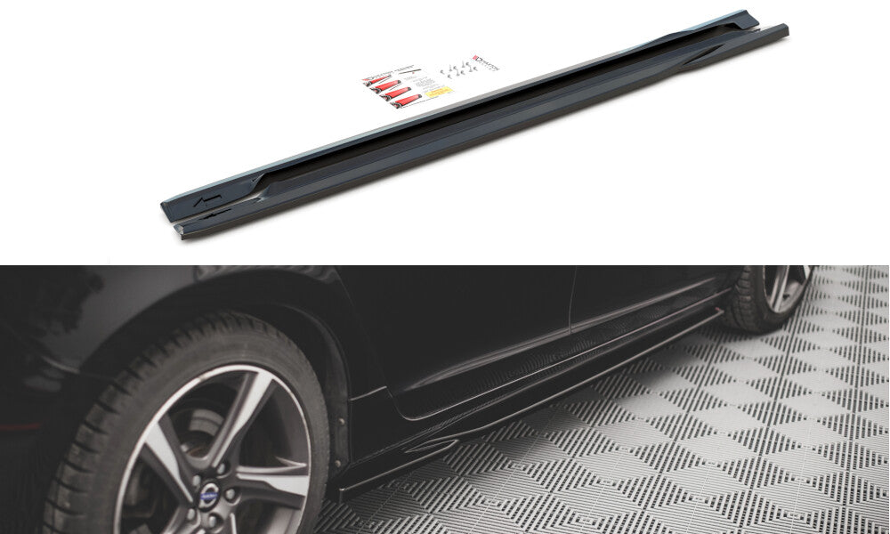 Seitenschweller Ansatz (Paar) passend für Volvo S60 R-Design Mk2 schwarz Hochglanz