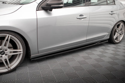 Seitenschweller Ansatz (Paar) passend für Volvo S60 R-Design Mk2 schwarz Hochglanz