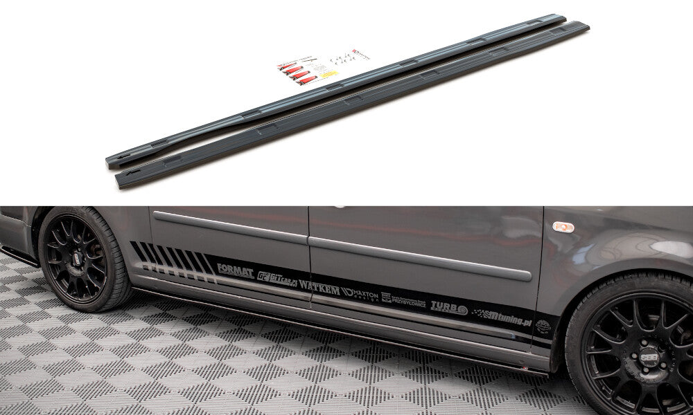 Seitenschweller Ansatz (Paar) passend für VW Caddy Long Mk3 FL schwarz Hochglanz