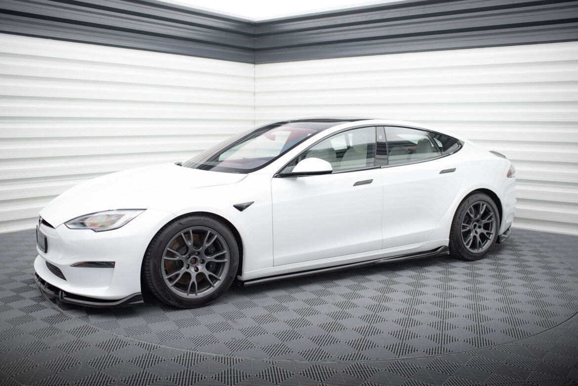 Seitenschweller Ansatz (Paar) V.1 passend für Tesla Model S Plaid Mk1 FL schwarz Hochglanz