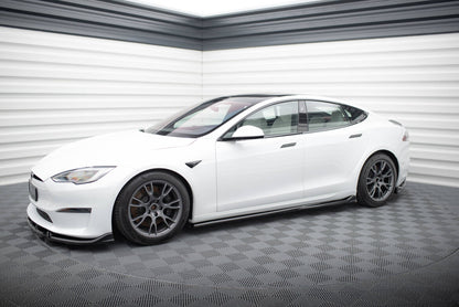 Seitenschweller Ansatz (Paar) V.1 passend für Tesla Model S Plaid Mk1 FL schwarz Hochglanz