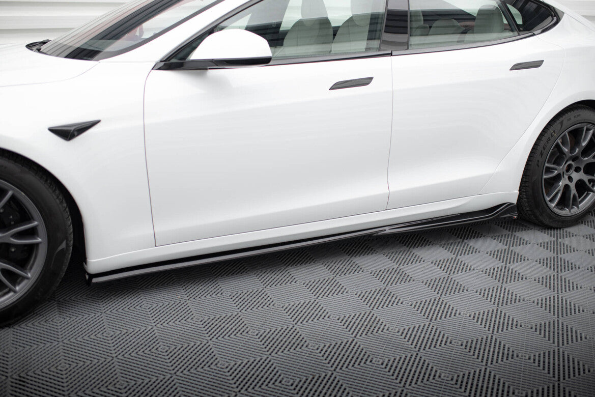 Seitenschweller Ansatz (Paar) V.1 passend für Tesla Model S Plaid Mk1 FL schwarz Hochglanz