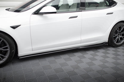 Seitenschweller Ansatz (Paar) V.1 passend für Tesla Model S Plaid Mk1 FL schwarz Hochglanz