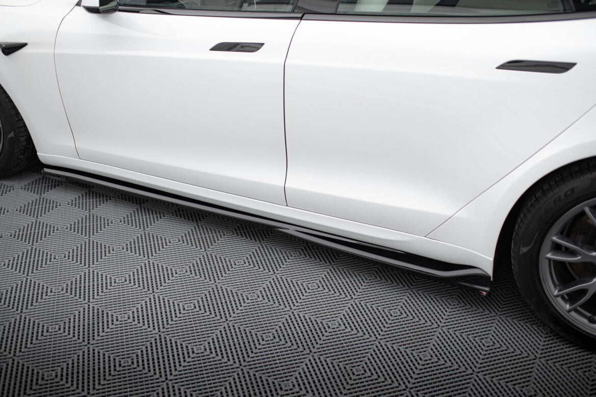 Seitenschweller Ansatz (Paar) V.1 passend für Tesla Model S Plaid Mk1 FL schwarz Hochglanz