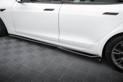 Seitenschweller Ansatz (Paar) V.1 passend für Tesla Model S Plaid Mk1 FL schwarz Hochglanz