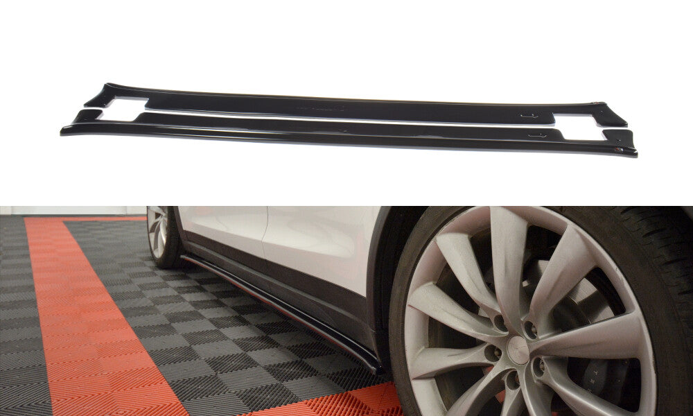 Seitenschweller Ansatz (Paar) V.1 passend für Tesla Model X Mk1 schwarz Hochglanz